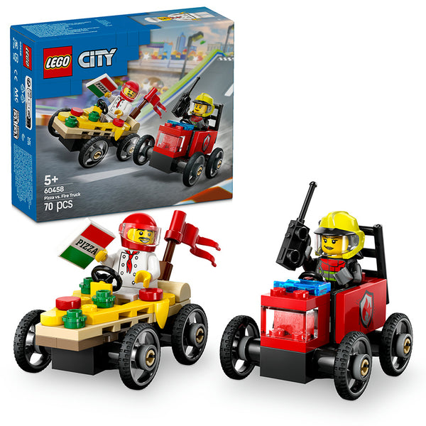 LEGO® City Pizza vs. Fire Truck Race Car Pack Toy Soapbox Racing Set 60458