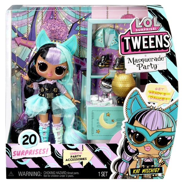 LOL Surprise Tweens Masquerade Party™ Fashion Doll Kat Mischief with 20 Surprisess