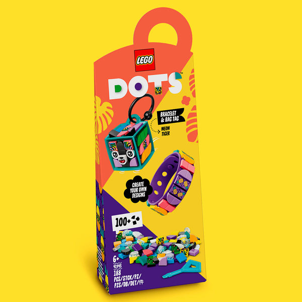 LEGO® DOTS Neon Tiger Bracelet & Bag Tag DIY Craft Kit Bundle 41945