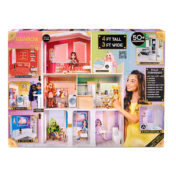 RAINBOW HIGH House Playset 3-Story Wood Doll House, Fully Furnished